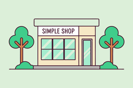 Small shop illustration with trees. Simple, clean, cartoon styleのイラスト素材
