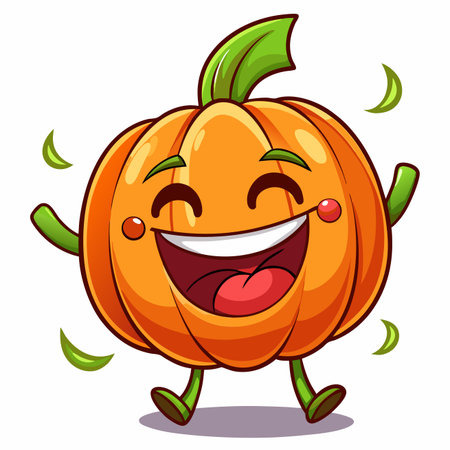 Cheerful pumpkin cartoon character with arms and legs, laughing and having fun. Festiveのイラスト素材