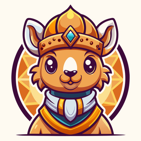 Cute cartoon character with crown and collar against abstract backdropのイラスト素材