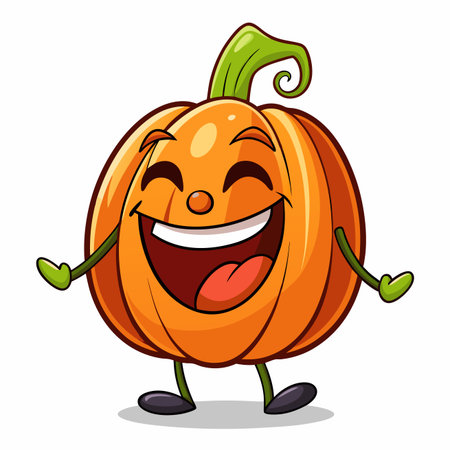 Happy pumpkin character with big smile and arms outstretchedのイラスト素材