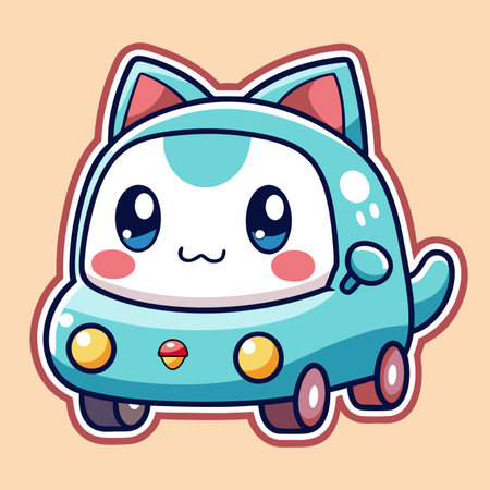 Cartoon car with cat ears, sweet smile, cute featuresのイラスト素材