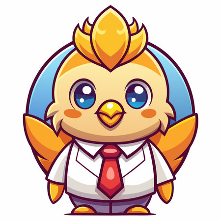 Cute cartoon bird wearing a shirt and tieのイラスト素材