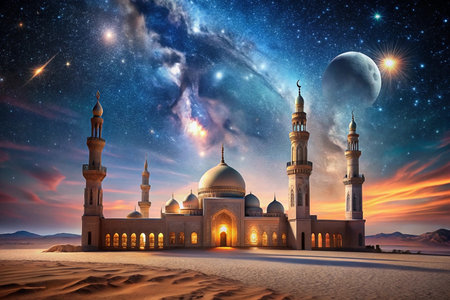 Desert mosque night sky stars planets faithの素材
