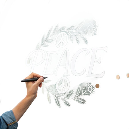 Peace wreath illustration being drawn on glass with markerの素材