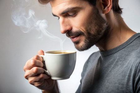 Man enjoying hot drinkの素材