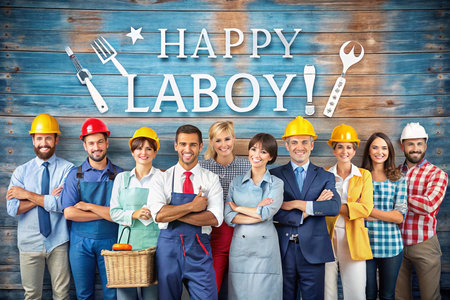 Diverse workforce celebrating Labor Dayの素材