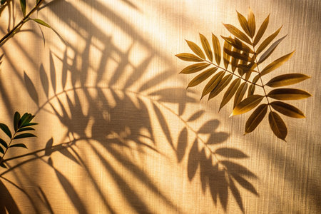Golden hour leaves shadow wall decorの素材