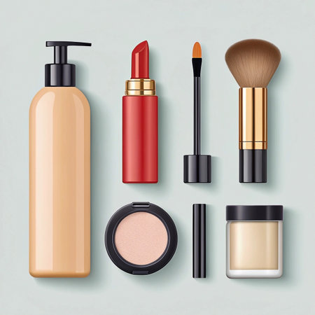 Makeup products flatlay, beauty, studio, cosmetic, backgroundの素材