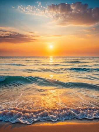 Sunrise ocean beach waves tranquility travel posterの素材