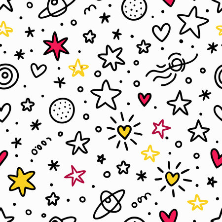 Whimsical space-themed doodle patternの素材