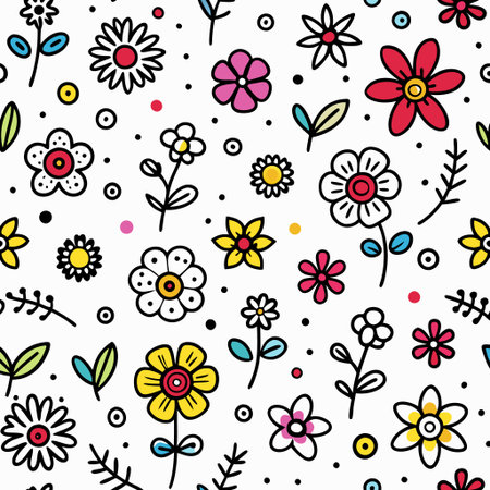 Whimsical flower pattern on a white backgroundの素材