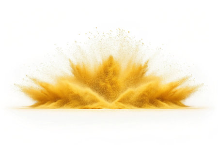 Golden powder explosion isolated on white background.の素材