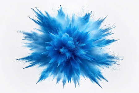 Abstract blue powder explosion isolated on white background.の素材