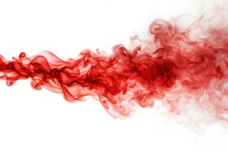 Abstract red smoke stream on white background.の素材