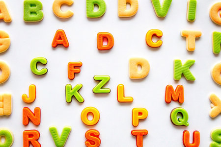 Colorful alphabet letters scattered on white background. (2)の素材