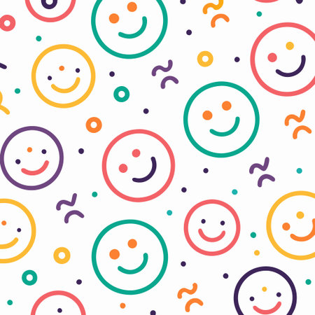 Happy faces pattern with colorful outlines and simple shapesの素材