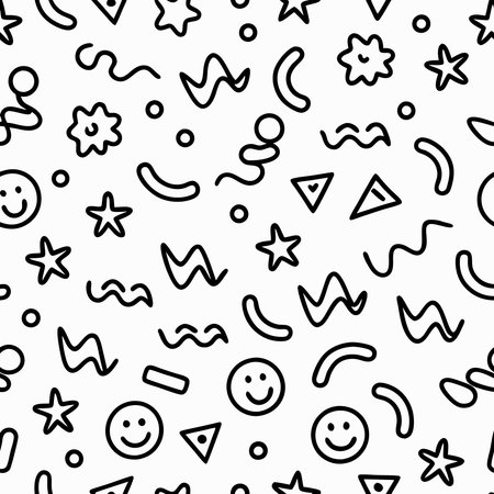 Fun, playful, and simple black line doodle patternの素材