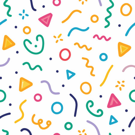 Vibrant, playful pattern of simple shapes and linesの素材