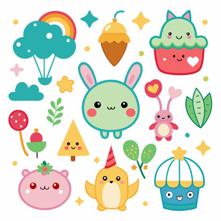 Cute cartoon characters and objectsの素材