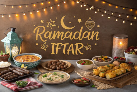 Ramadan Iftar Feast.  A diverse spread of traditional dishes for the breaking of the fastの素材