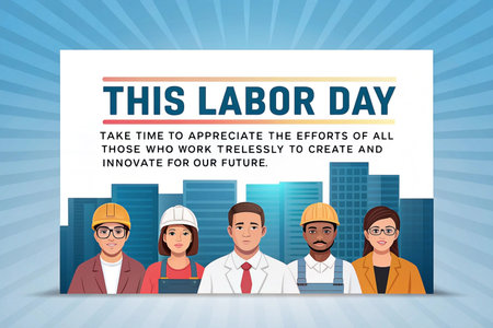 Labor Day appreciation message featuring diverse workersの素材