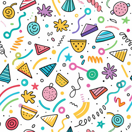Colorful geometric shapes and party elements seamless pattern.の素材