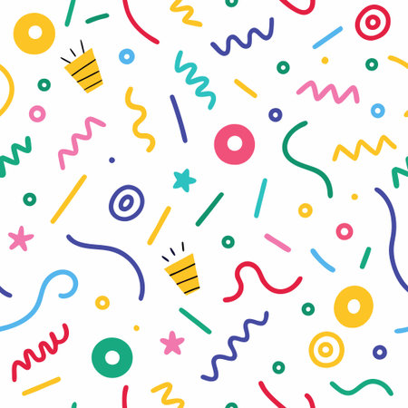 Colorful confetti and geometric shapes seamless pattern.の素材