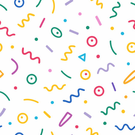 Colorful abstract seamless pattern with geometric shapes and lines on white background. (2)の素材