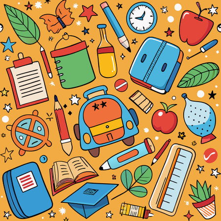 Colorful back-to-school supplies pattern. (1)の素材