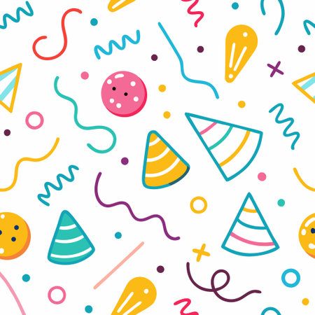 Colorful party hat and confetti seamless pattern. (5)の素材