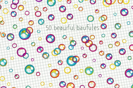 Colorful bubbles on grid background.の素材