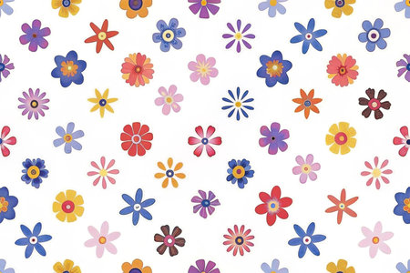 Colorful floral seamless pattern with various flowers on white background.の素材