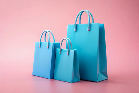 Blue shopping bags on pink backgroundの素材