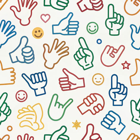 Colorful hand gesture seamless pattern background for textileの素材