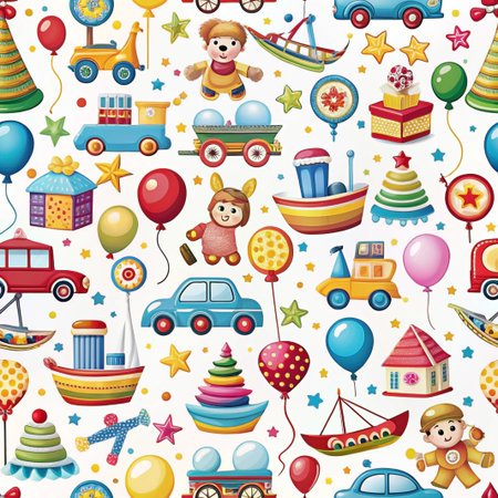 Colorful toys pattern, festive background, kids design, wrapping paperの素材