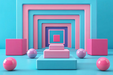 Pastel geometric platform display, studio backdrop, product showcaseの素材