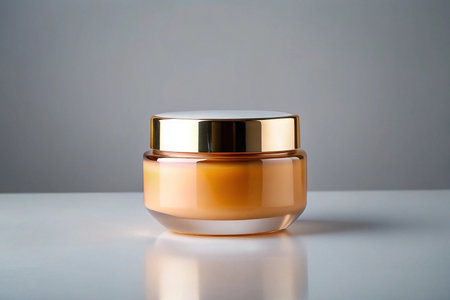 Amber cream jar, studio shot, white background, product displayの素材