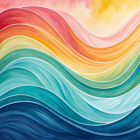 Abstract watercolor rainbow wave pattern.の素材