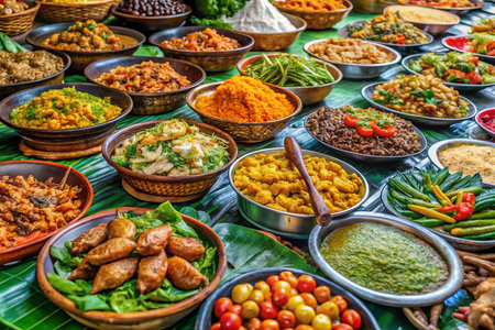 Diverse array of Asian street food dishesの素材