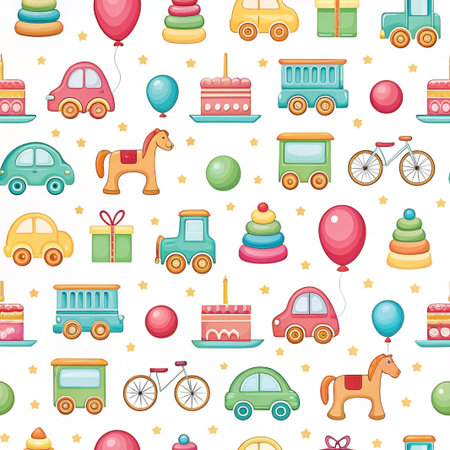 Cute kids toys pattern background, perfect for baby shower, gift wrap, or wallpaperの素材