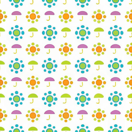 Seamless pattern with colorful flowers and umbrellas.の素材