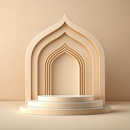Elegant beige Islamic arch podium display.の素材