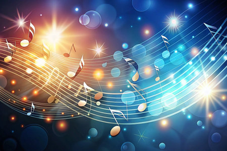 Abstract music notes background, shining, glowingの素材