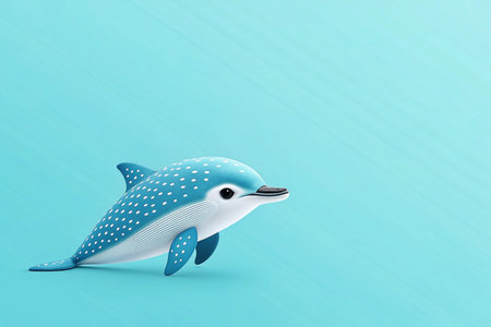 Cute spotted dolphin leaps, blue background, summer fun, kids book illustrationの素材