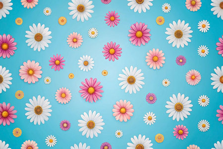 Floral pattern, daisies, pastel colors, background image, decorative design, for print, website, or social mediaの素材