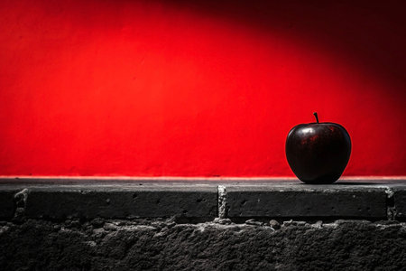 Dark apple on red wallの素材