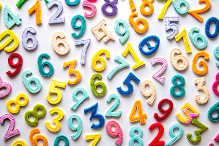 Colorful numbers scattered on white background. (1)の素材