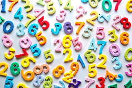 Colorful numbers scattered on white background. (3)の素材