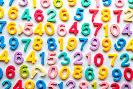 Colorful numbers scattered on white background. (1)の素材
