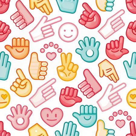 Colorful hand gesture seamless pattern background for textileの素材
